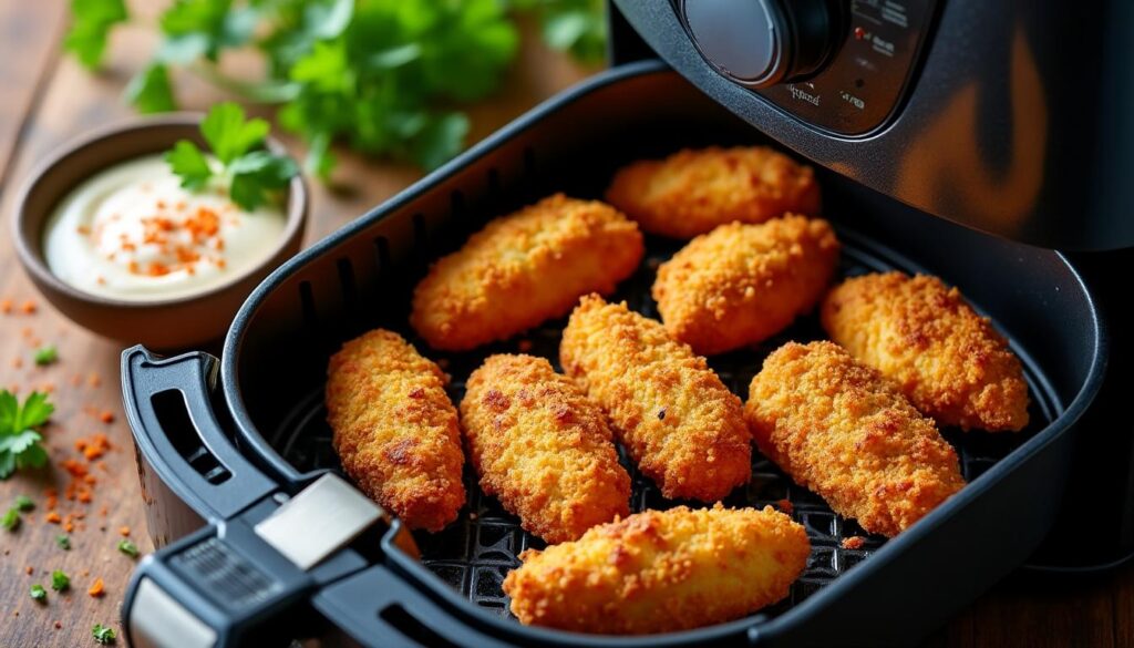 découvrez une recette rapide et facile de nuggets croustillants préparés à l'air fryer pour un repas savoureux et léger.