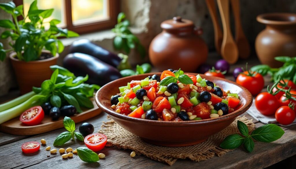 découvrez la recette traditionnelle et simple de la caponata sicilienne de ma grand-mère, un délicieux plat méditerranéen aux saveurs authentiques.