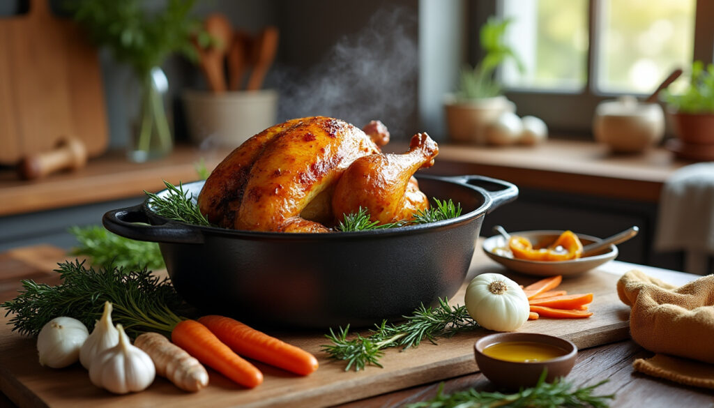 découvrez notre guide complet sur le temps de cuisson du chapon en cocotte en fonte pour réussir une viande tendre et savoureuse à chaque fois.