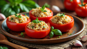 découvrez la recette traditionnelle des tomates farcies de grand-mère, faciles à préparer et délicieusement savoureuses, accompagnées de riz tendre pour un repas complet.